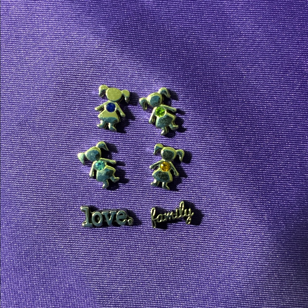 Silver Tone 'Love' & Family and little girl Charms with different color stones